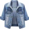 loveimgs Loveimgs Women Casual 3/4 Sleeve Button Down Cropped Denim Jean Jacket Motorcycle Short Jacket | Coats, Jackets & Vests