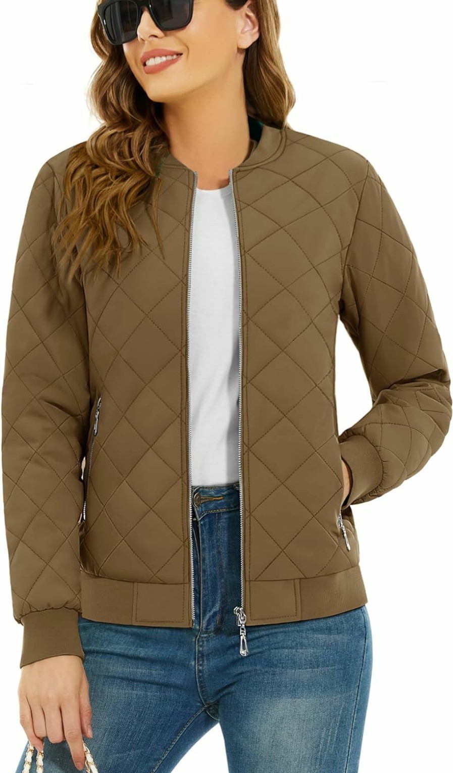 TACVASEN Tacvasen Women'S Diamond Quilted Jackets Lightweight Casual Bomber Jacket Warm Winter Coats Full Zip With Pockets | Coats, Jackets & Vests