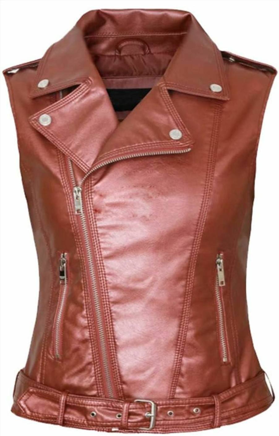 Kedera Kedera Womens Motorcycle Biker Faux Leather Sleeveless Vest Jacket Slant Zip With Pockets | Coats, Jackets & Vests