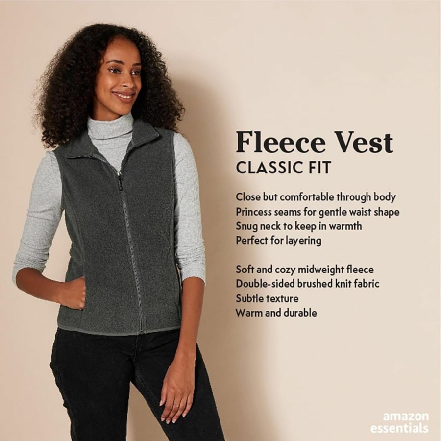 Amazon Essentials Amazon Essentials Women'S Classic-Fit Sleeveless Polar Soft Fleece Vest (Available In Plus Size) | Coats, Jackets & Vests