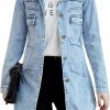 SOMTHRON Somthron Women'S Distressed Denim Jeans Outfits Coat Spring Fall Retro Jeans Long Outerwear Denim Jacket | Coats, Jackets & Vests