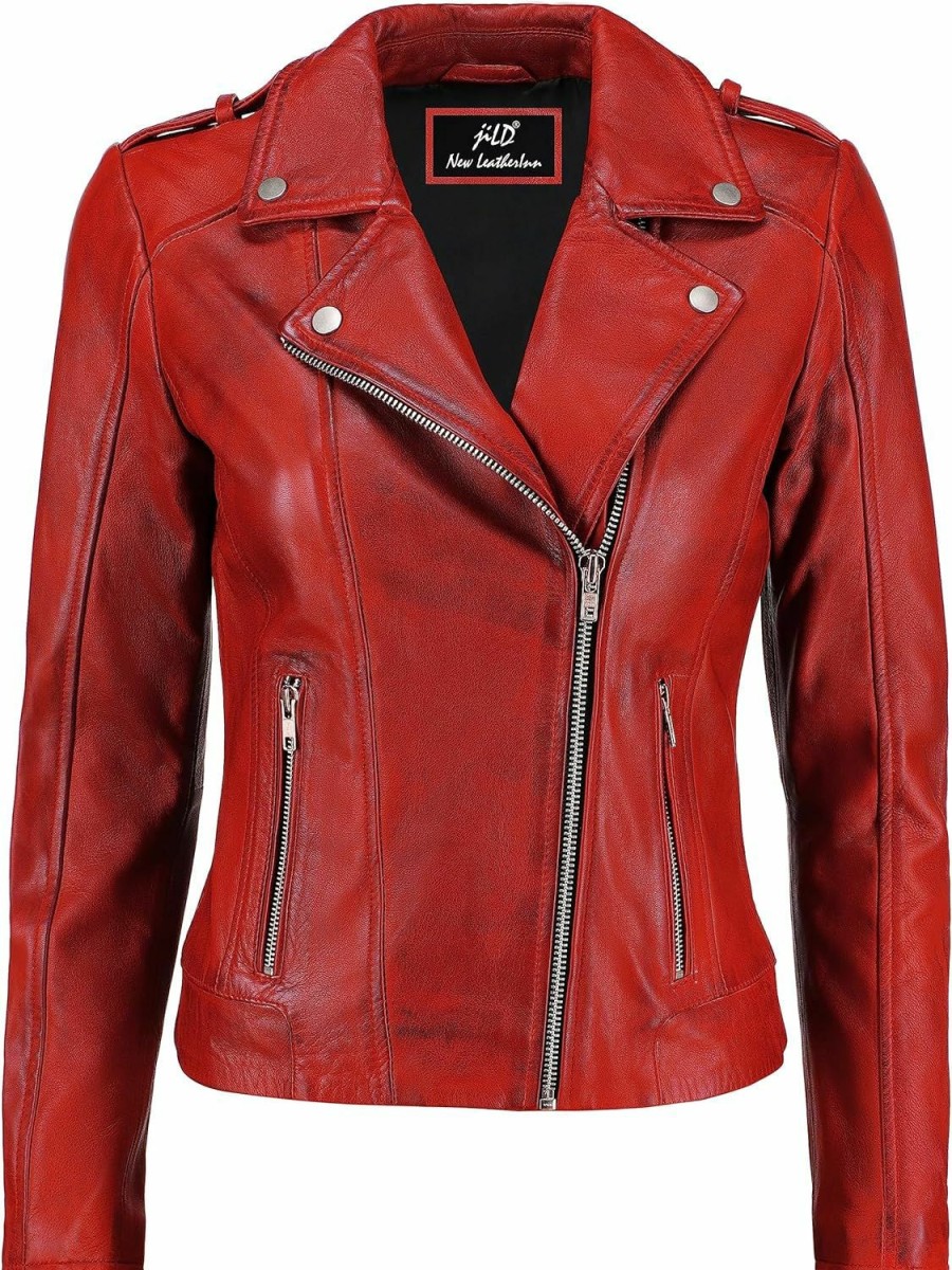 Jild Biker Style Vintage Leather Jacket Women - Casual Fashion Motorcycle Zip-Up Lightweight Coat Collar Women Leather Jacket | Coats, Jackets & Vests