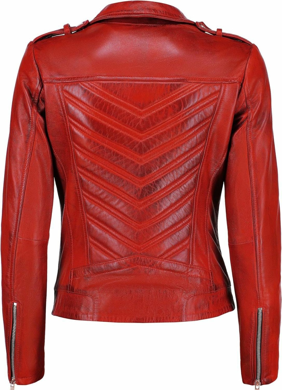 Jild Biker Style Vintage Leather Jacket Women - Casual Fashion Motorcycle Zip-Up Lightweight Coat Collar Women Leather Jacket | Coats, Jackets & Vests