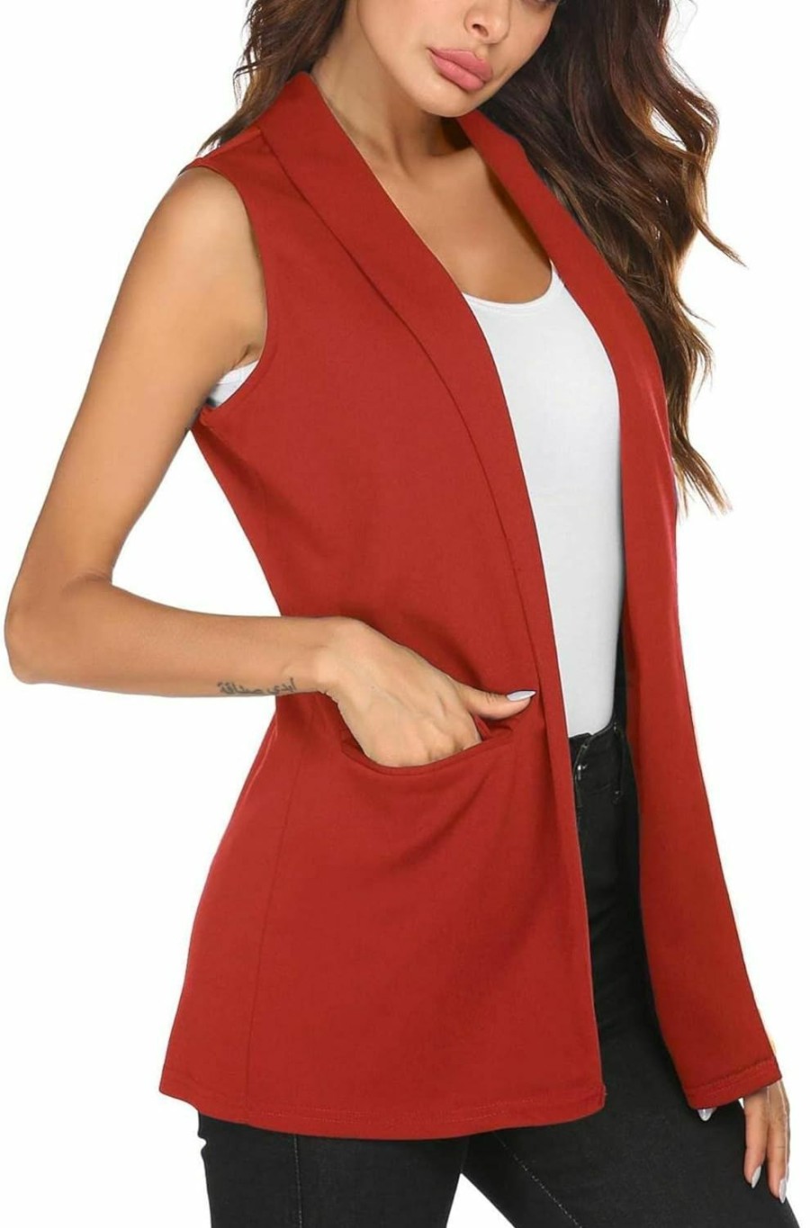 HOTLOOX Hotloox Womens Sleeveless Cardigan Lapel Open Front Vest Long Duster Jacket | Coats, Jackets & Vests