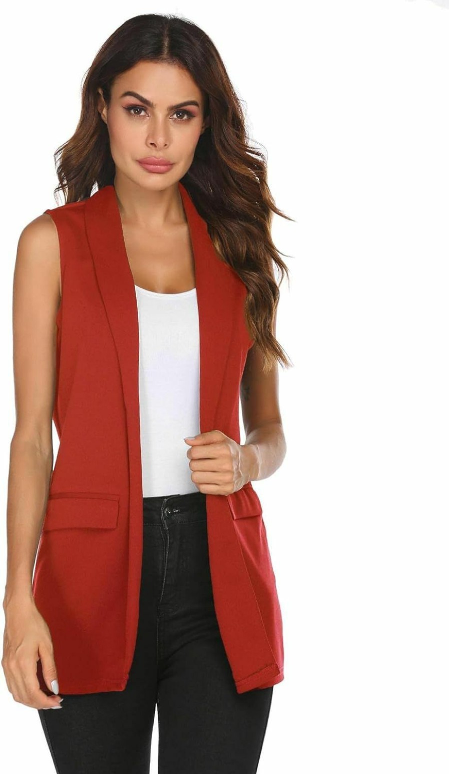 HOTLOOX Hotloox Womens Sleeveless Cardigan Lapel Open Front Vest Long Duster Jacket | Coats, Jackets & Vests