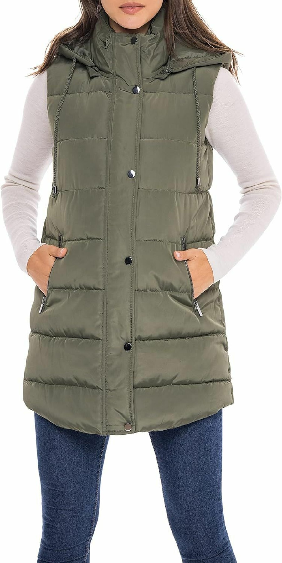 Sebby Sebby S.E.B Women'S Long Puffer Vest, Quilted Faux Down Filled Hooded Vest For Fall And Winter | Coats, Jackets & Vests