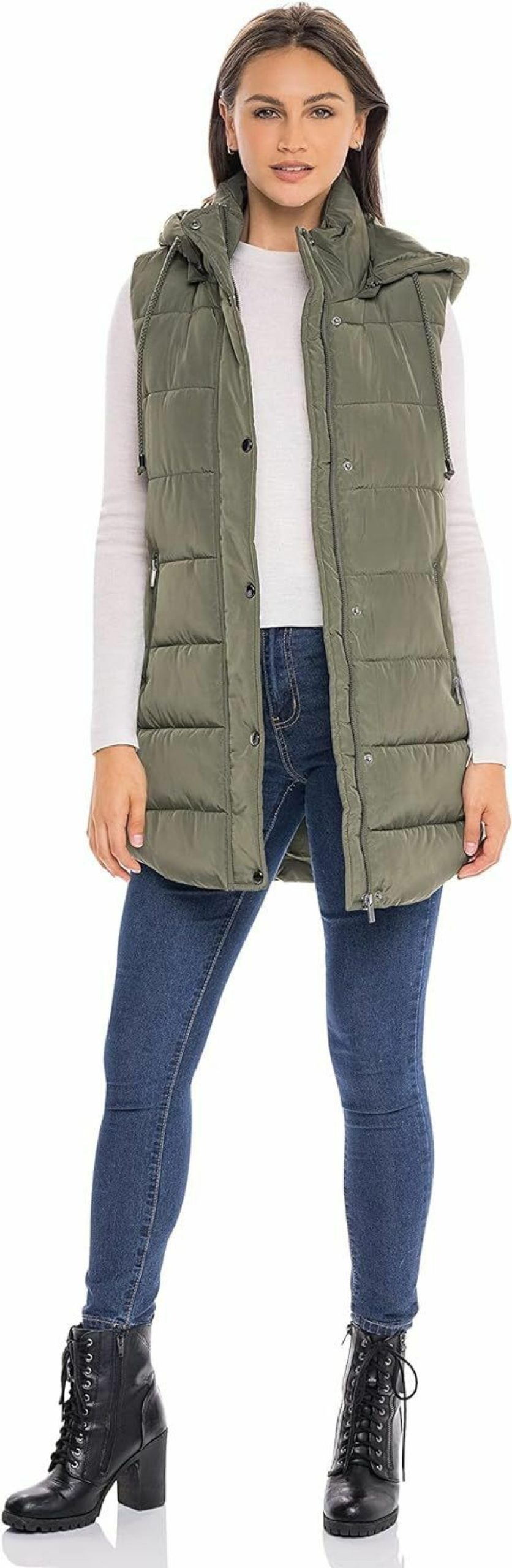 Sebby Sebby S.E.B Women'S Long Puffer Vest, Quilted Faux Down Filled Hooded Vest For Fall And Winter | Coats, Jackets & Vests