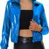 Allegra K Allegra K Women'S Holographic Shiny Party Christmas Long Sleeve Lightweight Zipper Metallic Jacket | Coats, Jackets & Vests