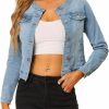 Allegra K Allegra K Women'S Denim Jacket Button Down Collarless Long Sleeve Jean Jackets | Coats, Jackets & Vests