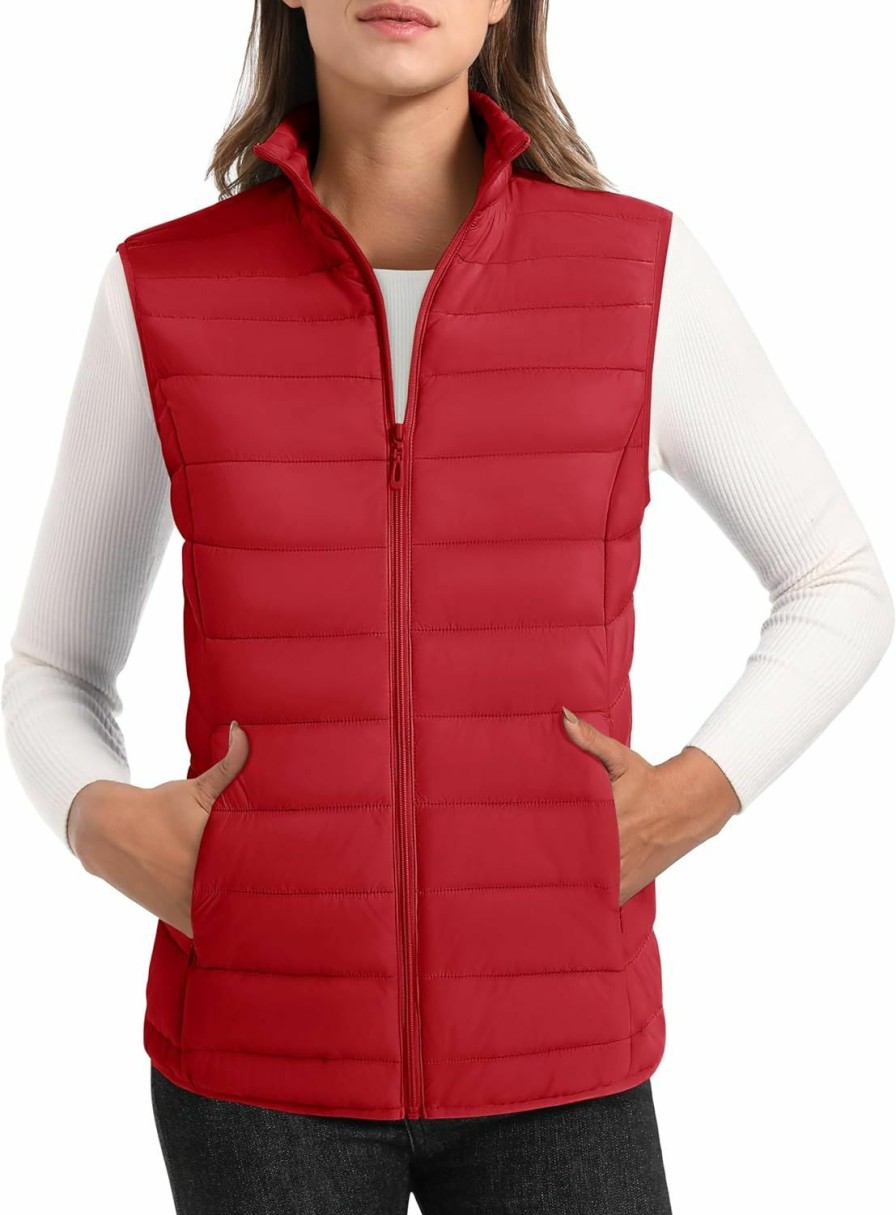 MAGCOMSEN Magcomsen Women'S Lightweight Puffer Vest Sleeveless Quilted Stand Collar Zip Jacket 4 Pockets Padded Outerwear Vests | Coats, Jackets & Vests