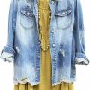 CYLADY Women Denim Jacket Long Sleeve Lapel Button Down Ripped Jeans Jacket Coat | Coats, Jackets & Vests