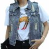 Fesky Womens Blue Denim Vest Jean Waistcoat Vest Distressed Jacket For Women Girls Sleeveless | Coats, Jackets & Vests