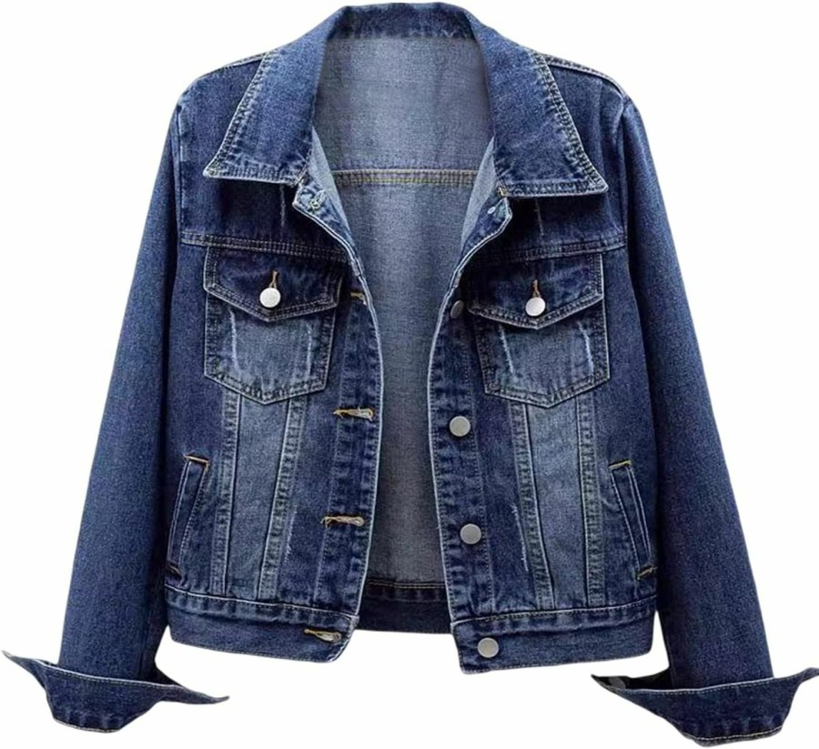 Wyeysyt Women'S Casual Denim Jacket Long Sleeve Button Down Distressed Ripped Jean Jacket Coat With Pockets | Coats, Jackets & Vests