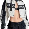 Aelfric Eden Aelfric Eden Women'S Motorcycle Crop Jacket Letter Hiphop Streetwear Vintage Graphic Color Block Varsity Coats | Coats, Jackets & Vests