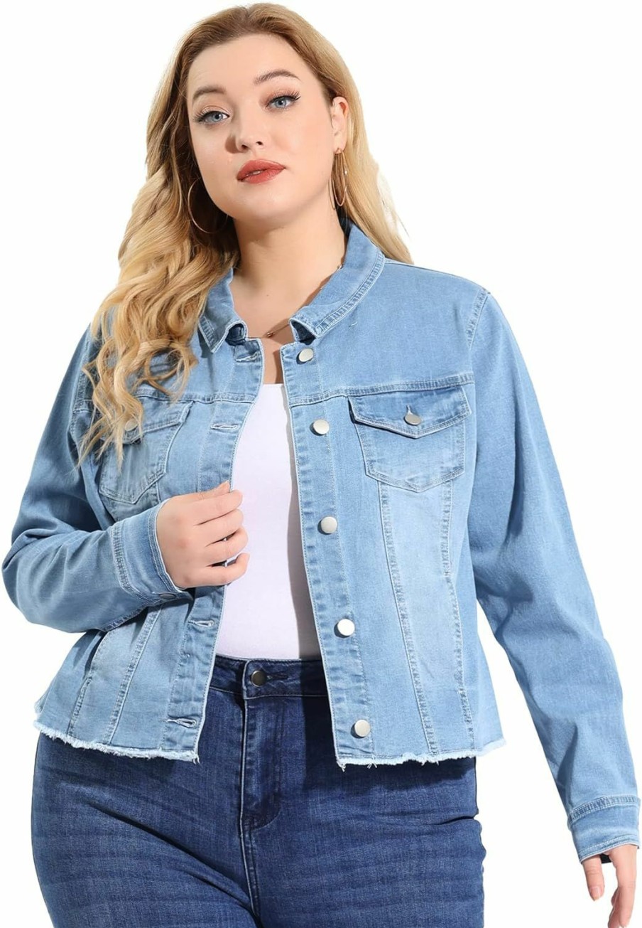 Agnes Orinda Agnes Orinda Women'S Plus Size Classic Washed Front Frayed Denim Jacket | Coats, Jackets & Vests