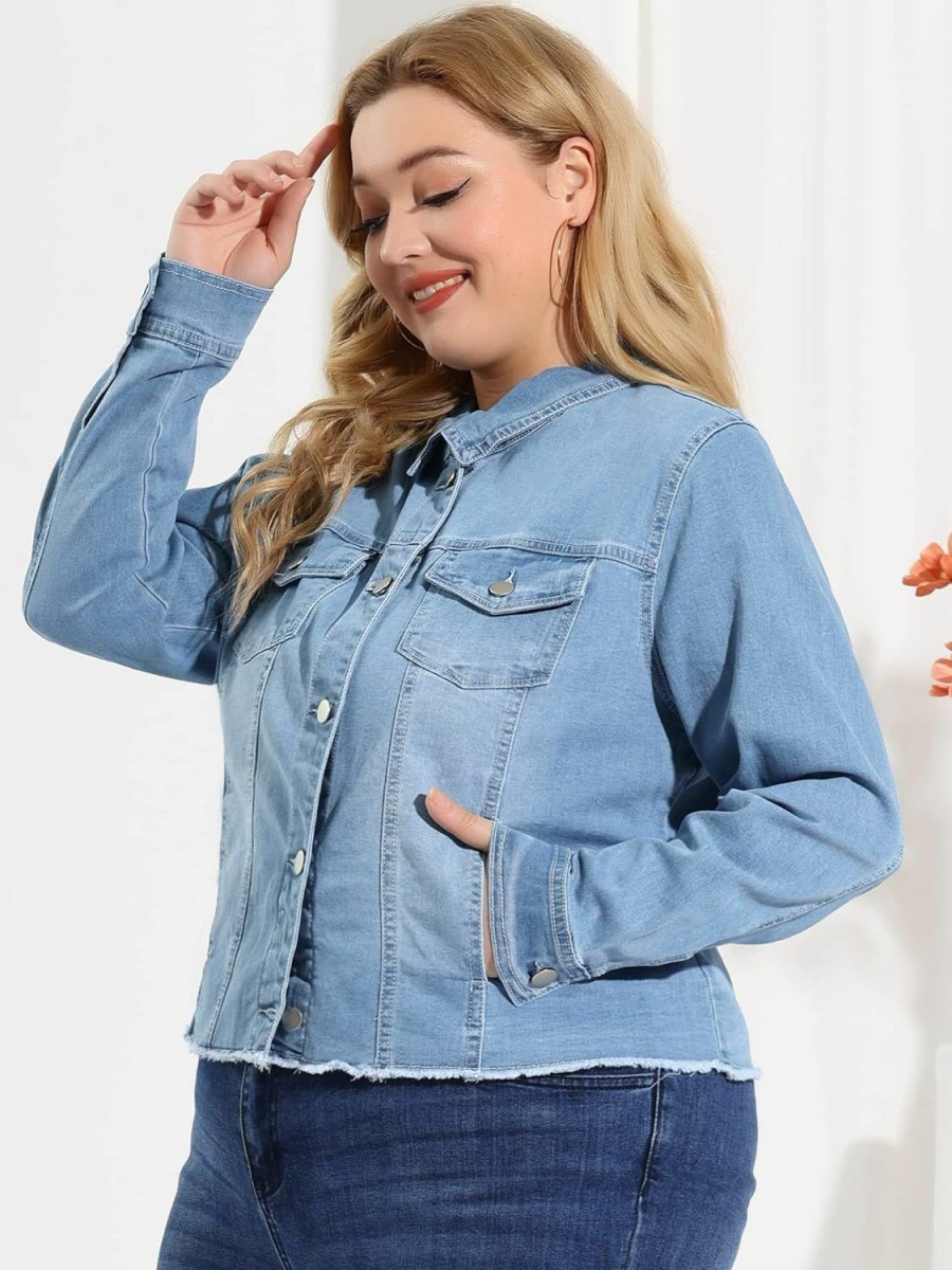 Agnes Orinda Agnes Orinda Women'S Plus Size Classic Washed Front Frayed Denim Jacket | Coats, Jackets & Vests