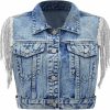 SweatyRocks Sweatyrocks Women'S Fringe Button Down Crop Denim Jacket Sleeveless Collared Jean Coats | Coats, Jackets & Vests