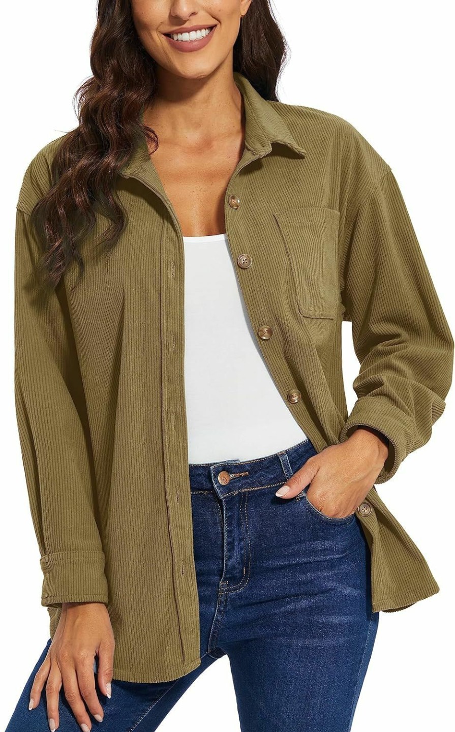 TACVASEN Tacvasen Women'S Corduroy Button Down Shacket Long Sleeve Shirt Jacket Casual Jacket Chest Pocket Shirts Loose Fit Coat | Coats, Jackets & Vests