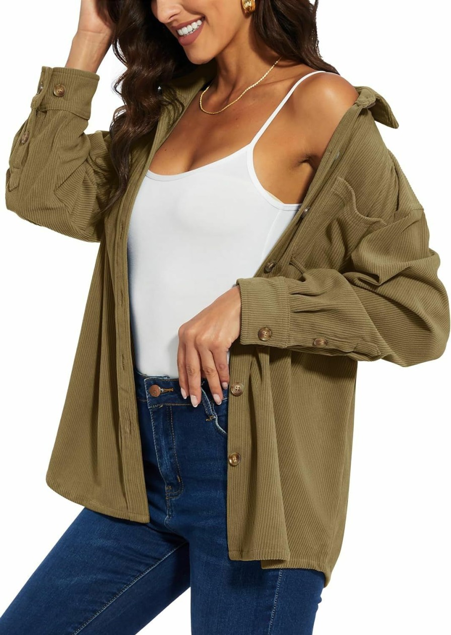 TACVASEN Tacvasen Women'S Corduroy Button Down Shacket Long Sleeve Shirt Jacket Casual Jacket Chest Pocket Shirts Loose Fit Coat | Coats, Jackets & Vests