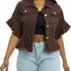 vunahzma Vunahzma Women'S Denim Jacket Button Down Distressed Ruffle Sleeve Crop Jean Jackets Coat | Coats, Jackets & Vests