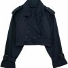 Perbai Womens Cropped Trench Coat Lightweight Lapel Double Breasted Belted Office Work Peacoat | Coats, Jackets & Vests