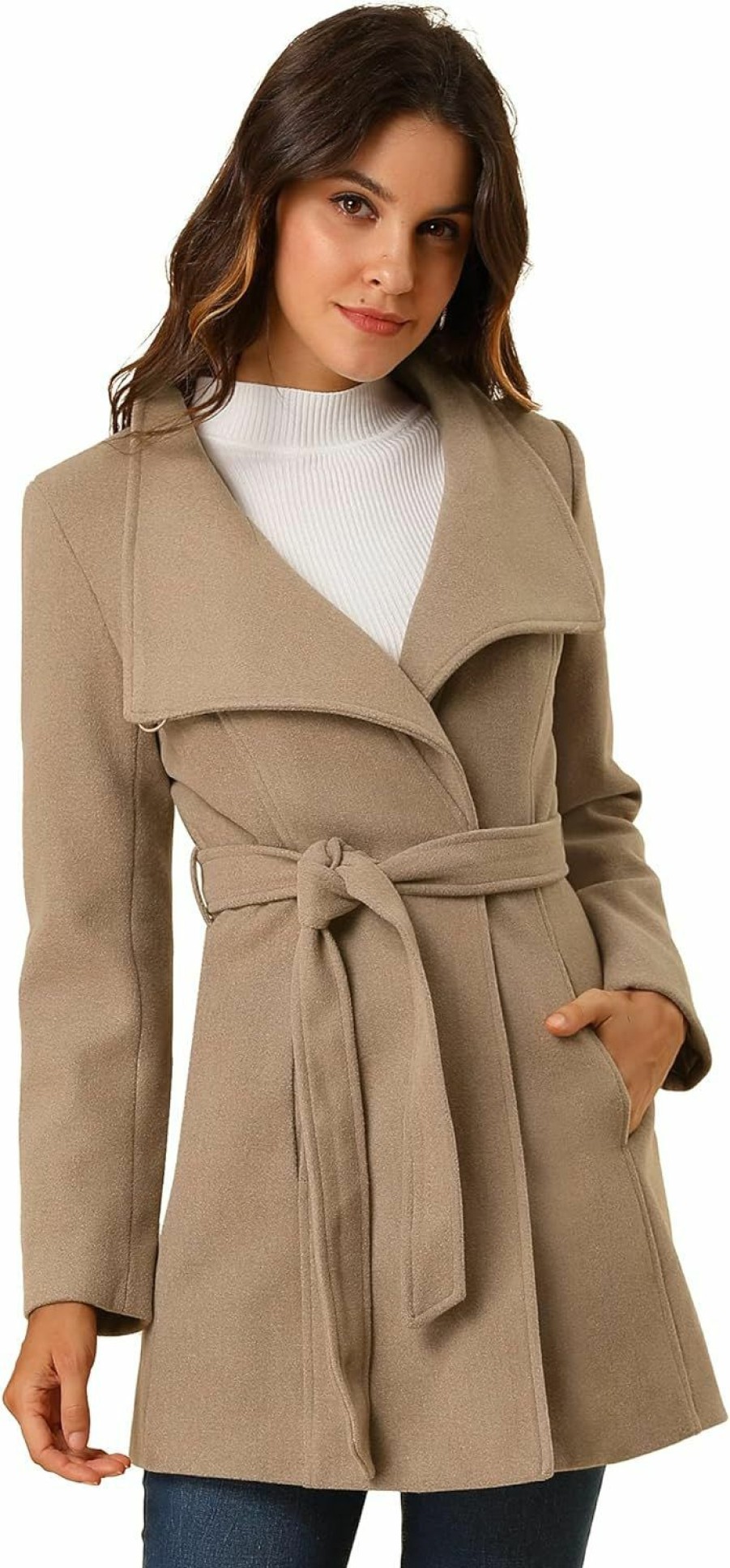 Allegra K Allegra K Women'S Classic Stand Collar Long Sleeve Winter Belted Long Coat | Coats, Jackets & Vests