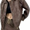 chouyatou Chouyatou Women'S Fall Distressed Faux Leather Bomber Jacket Motorcycle Oversized Leather Jacket | Coats, Jackets & Vests