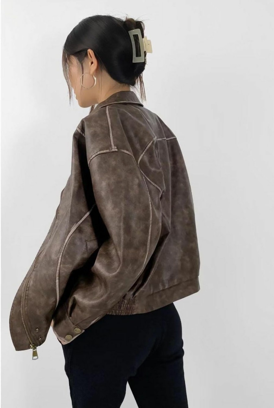 chouyatou Chouyatou Women'S Fall Distressed Faux Leather Bomber Jacket Motorcycle Oversized Leather Jacket | Coats, Jackets & Vests