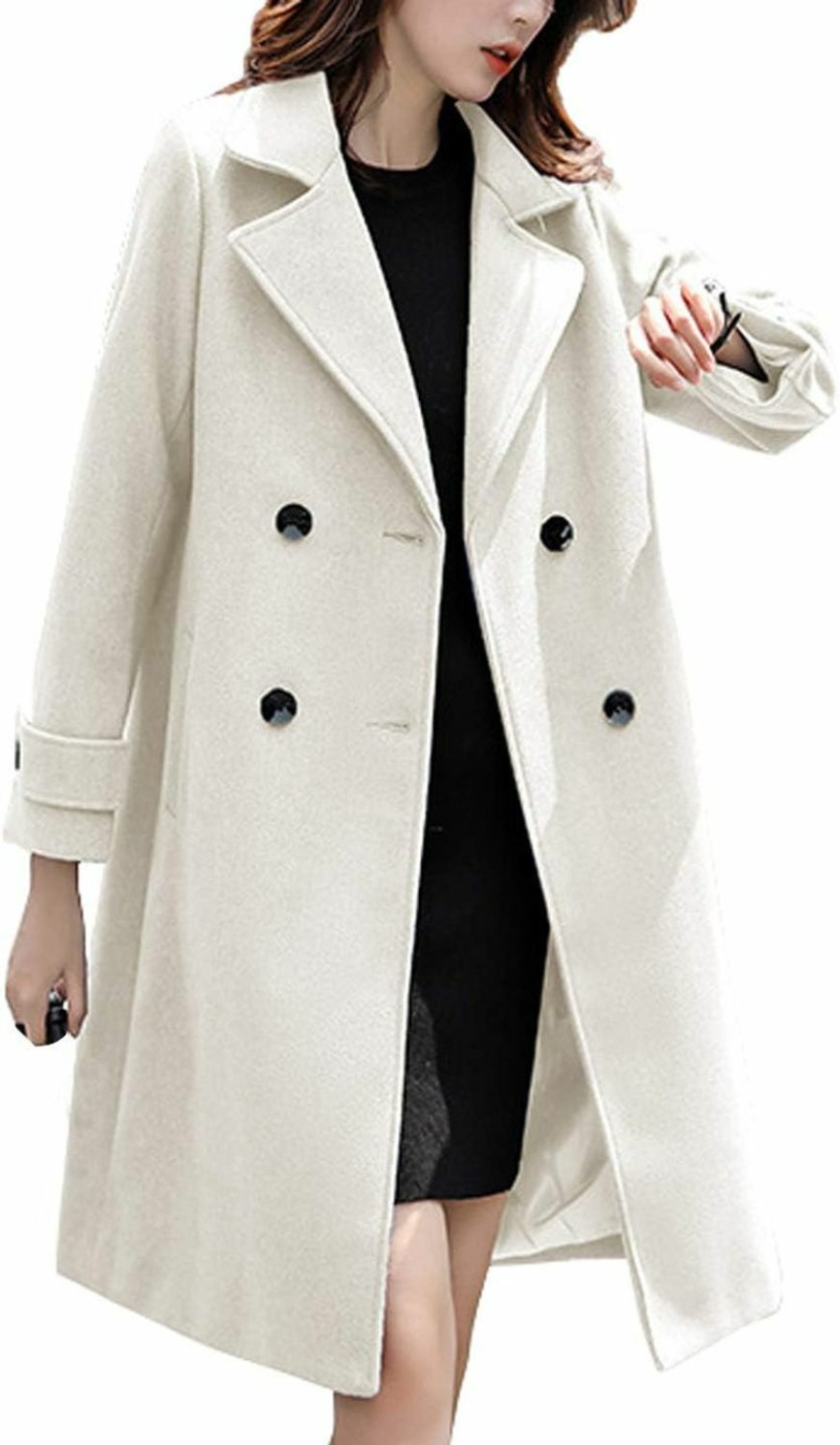 chouyatou Chouyatou Women'S Essential Elegant Wear Double Breasted Mid Long Wool Pea Coat | Coats, Jackets & Vests