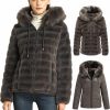 XULIKU Xuliku Women'S Reversible Warm Faux Fur Coat Fuzzy With Hooded Front Zipper Short Puff Jacket For Women Winter | Coats, Jackets & Vests