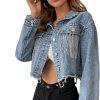 Verdusa Verdusa Women'S Rhinestone Fringe Raw Hem Long Sleeve Crop Denim Jacket Coat | Coats, Jackets & Vests