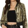 Allegra K Allegra K Women'S Sparkly Glitter Jackets Zipper Front Crop Bomber Sequin Jacket | Coats, Jackets & Vests