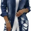 vunahzma Vunahzma Women Casual Jacket With Pockets Sexy Dark Blue V Neck Long Sleeve Button Down Denim Coat(Blue M) | Coats, Jackets & Vests