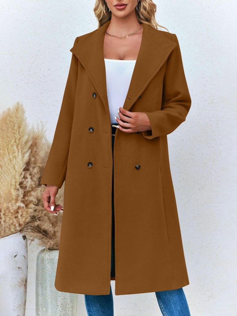 Fisoew Fisoew Women Double Breasted Coats Long Winter Work Office Overcoat Pocketed Outwear With Belt | Coats, Jackets & Vests