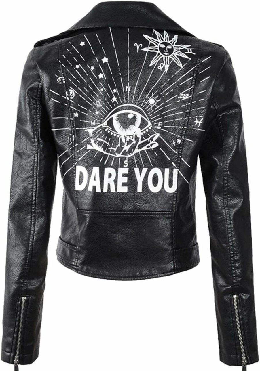 LY VAREY LIN Ly Varey Lin Women'S Print Faux Leather Punk Jacket Biker Motorcycle Jacket With Belt | Coats, Jackets & Vests