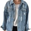 Beskie Oversized Denim Jacket For Women Destoryed Long Sleeve Boyfriend Jean Jacket Loose Coat | Coats, Jackets & Vests