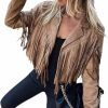 FUFUCAILLM Women Vintage Faux Suede Tassel Cropped Jacket Long Sleeve Fringe Coat Hippie Motorcycle Biker Jacket Tops | Coats, Jackets & Vests