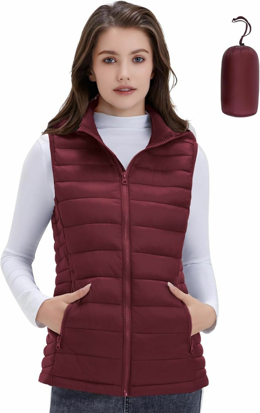 SLOWTOWN Women'S Lightweight Puffer Vest Packable Warm Winter Puffy Vest With Detachable Hood | Coats, Jackets & Vests