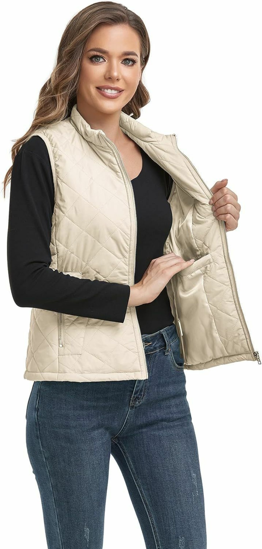 LONGKING Longking 2024 Upgraded, Women'S Outwear Vest With One Inner Pocket - Stand Collar Lightweight Zip Quilted Vest For Women… | Coats, Jackets & Vests