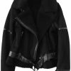 LY VAREY LIN Ly Varey Lin Women'S Faux Shearing Moto Jacket Thick Lined Parka Winter Shearling Coat Leather Jacket | Coats, Jackets & Vests