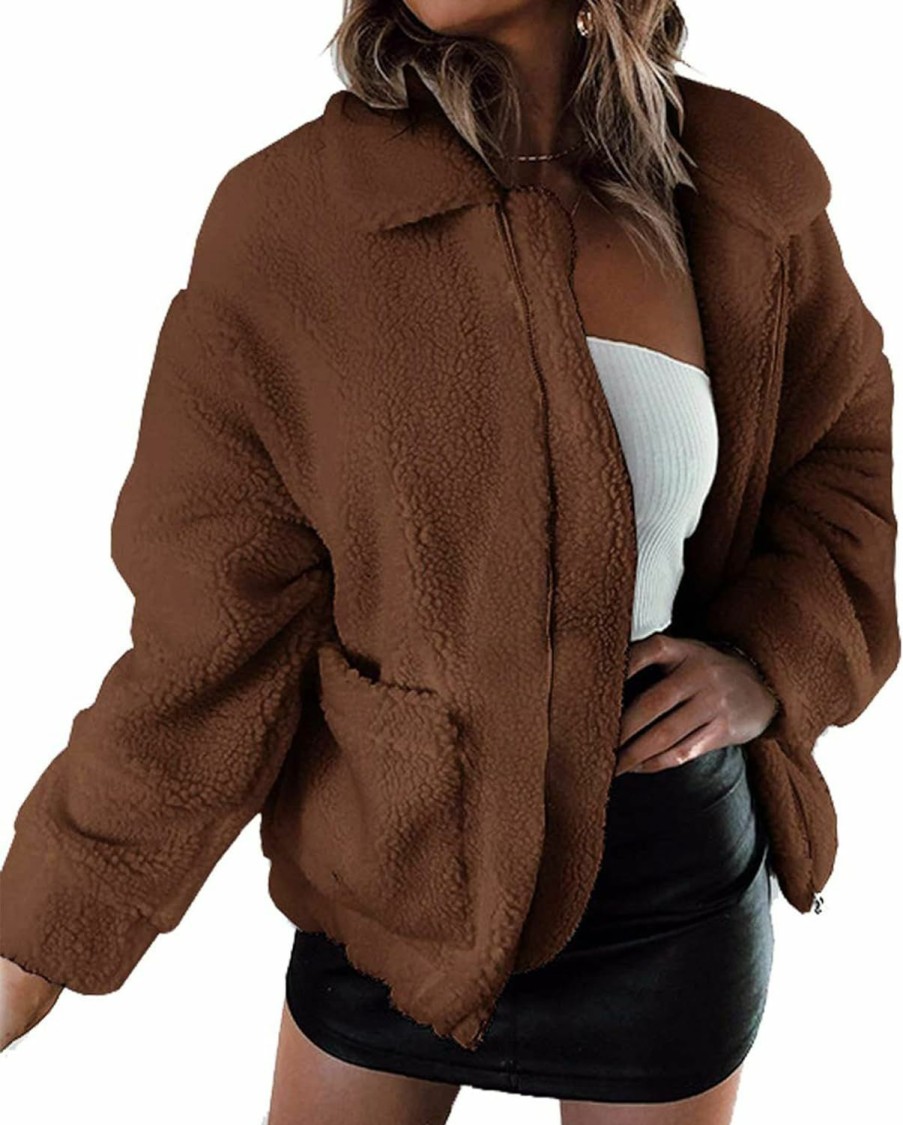 PRETTYGARDEN Prettygarden Women'S Fashion Winter Coat Long Sleeve Lapel Zip Up Faux Shearling Shaggy Oversized Shacket Jacket | Coats, Jackets & Vests