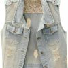 Kedera Kedera Womens Denim Jean Vest Classic Junior Button Up Cropped Distressed Sleeveless Jean Jacket | Coats, Jackets & Vests