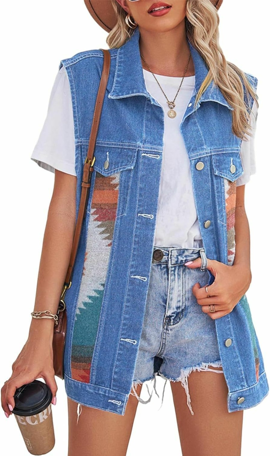 PAODIKUAI Paodikuai Women'S Oversized Denim Vest Mid Long Jean Vest Sleeveless Jackets Distressed Vest Cotton | Coats, Jackets & Vests