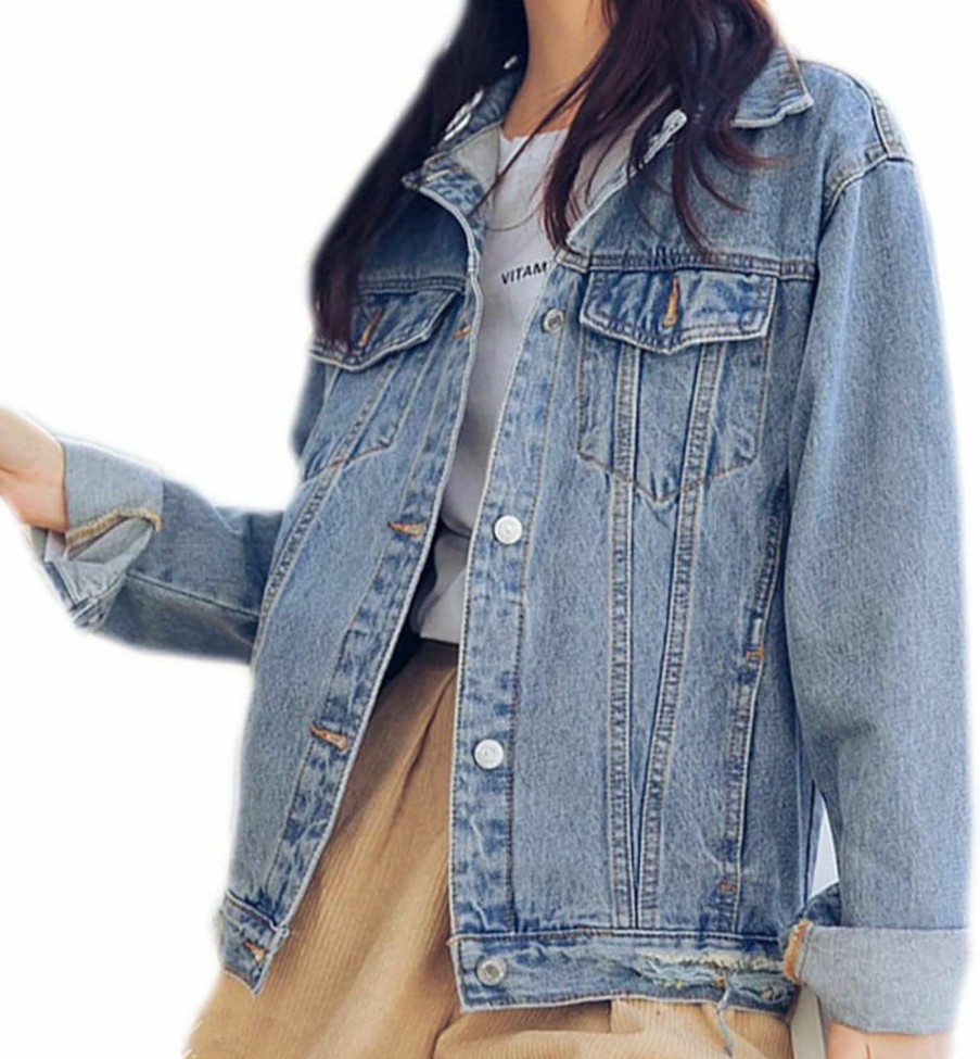 Saukiee Saukiee Oversized Denim Jacket Distressed Boyfriend Jean Coat Jeans Trucker Jacket For Women Girls | Coats, Jackets & Vests