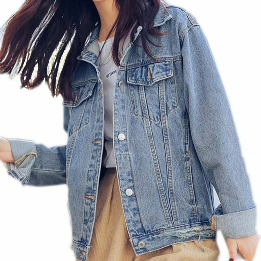 Saukiee Saukiee Oversized Denim Jacket Distressed Boyfriend Jean Coat Jeans Trucker Jacket For Women Girls | Coats, Jackets & Vests