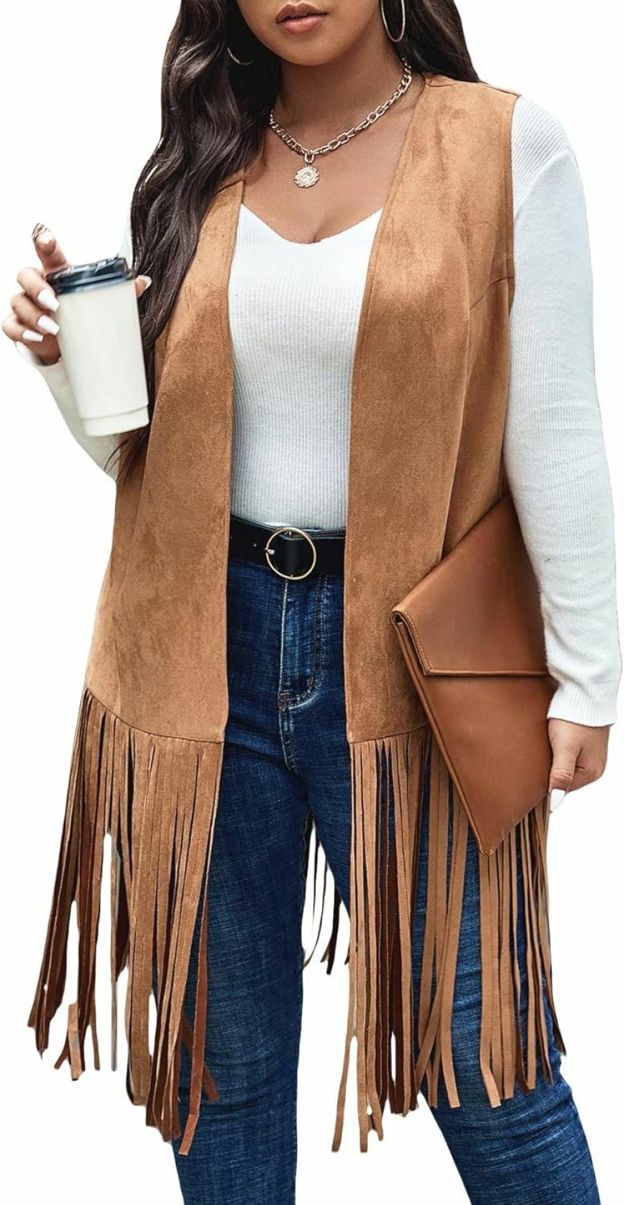 WDIRARA Wdirara Women'S Plus Size Fringe Hem Faux Suede Open Front Cardigan Vest Coat | Coats, Jackets & Vests