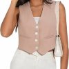 Floerns Floerns Women'S Solid Sleeveless Button Front V Neck Vest Waistcoat Crop Top | Coats, Jackets & Vests