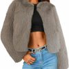 Wyeysyt Women'S Cropped Faux Fur Jacket Winter Fashion Long Sleeve Open Front Cardigan Fluffy Shaggy Warm Short Coat | Coats, Jackets & Vests