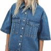 Imily Bela Imily Bela Womens Button Down Denim Jackets Summer Casual Loose Fit Short Sleeve Jean Coats With Pockets | Coats, Jackets & Vests