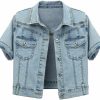 Omoone Omoone Women'S Summer Short Sleeve Slim Crop Denim Trucker Jacket Jean Coat Tops | Coats, Jackets & Vests